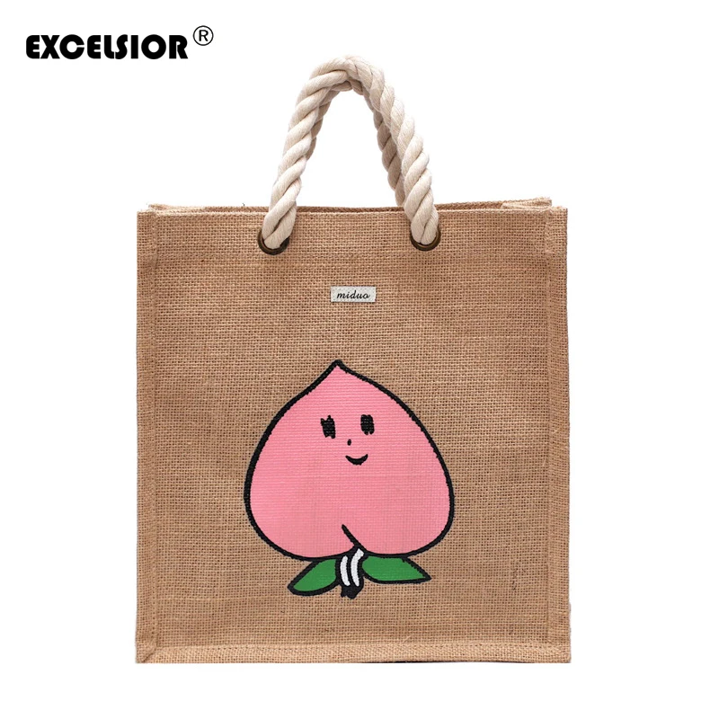 

EXCELSIOR 2019 New Women Solid Shopping Handbag Shoulder Canvas Female Beach Bag Tote Purse Sac A Main Lady Cartoon Print