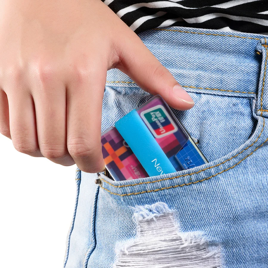 NewBring Mini Credit Card Holder Summer Fluorescence Man Business Card Money Small Wallet ID Holder Polycarbonate Clip Women
