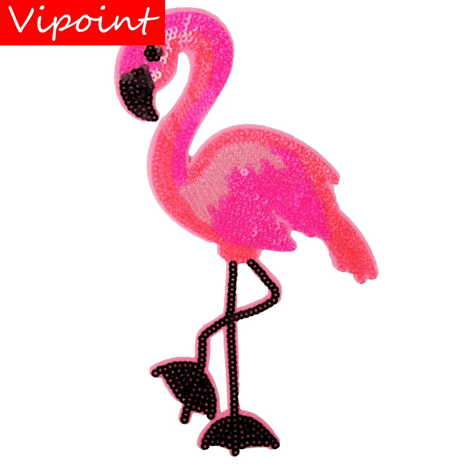 

VIPOINT embroidery Sequins big flamingo patch bird patches badges applique patches for clothing JW-149