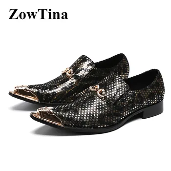 

Metal Pointed Toe Oxford Shoes Real Leather Dots Printing Formal Business Dress Wedding Flats Large Size 46 Buckle Chaussure