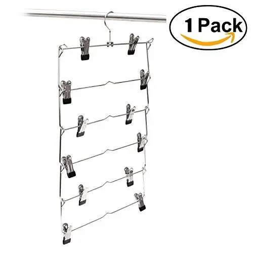 

1PC Multi Functional Four -Layer Stainless Steel Trousers Clip Skirt Pants Hanger Rack with 8 Clips Storage Organizer Save Space