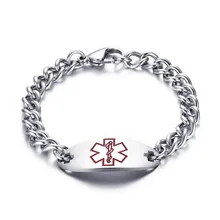 Персонализированные гравировка нержавеющая сталь медицинский браслет для женщин/мужчин ID ювелирные изделия 19 см/21 см цепь