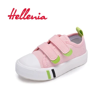 

Hellenia Toddler Casual Shoes canvas kids Boys Girls Sneakers white outsole anti-slippery hook loop pink green grey size 20-25