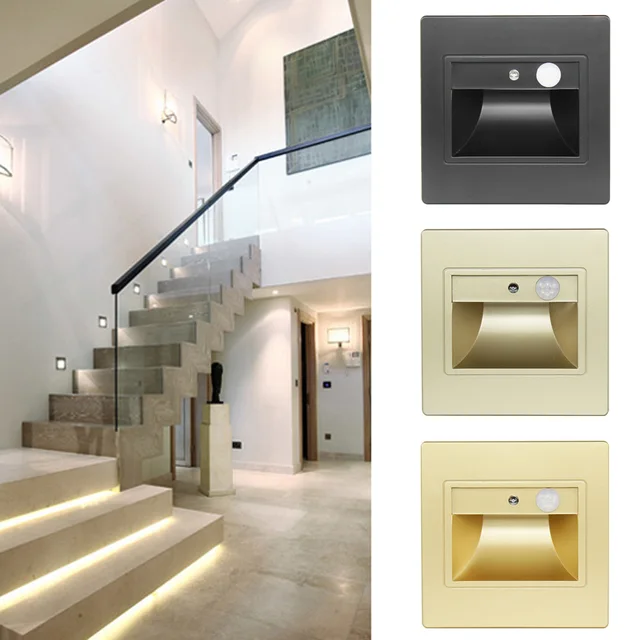 1pc LED Stair Light Indoor Human Body Induction PIR Motion Sensor Infrared Lamp Recessed Steps Ladder Wall Lamps Night Light