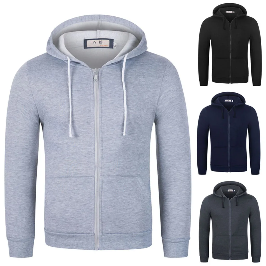 

Men's Fashion Trend Casual Tops Hooded Spring And Autumn Coat 2019 Men Sweatshirts zipper Print solid Headwear Hoodie Hip Hop 15