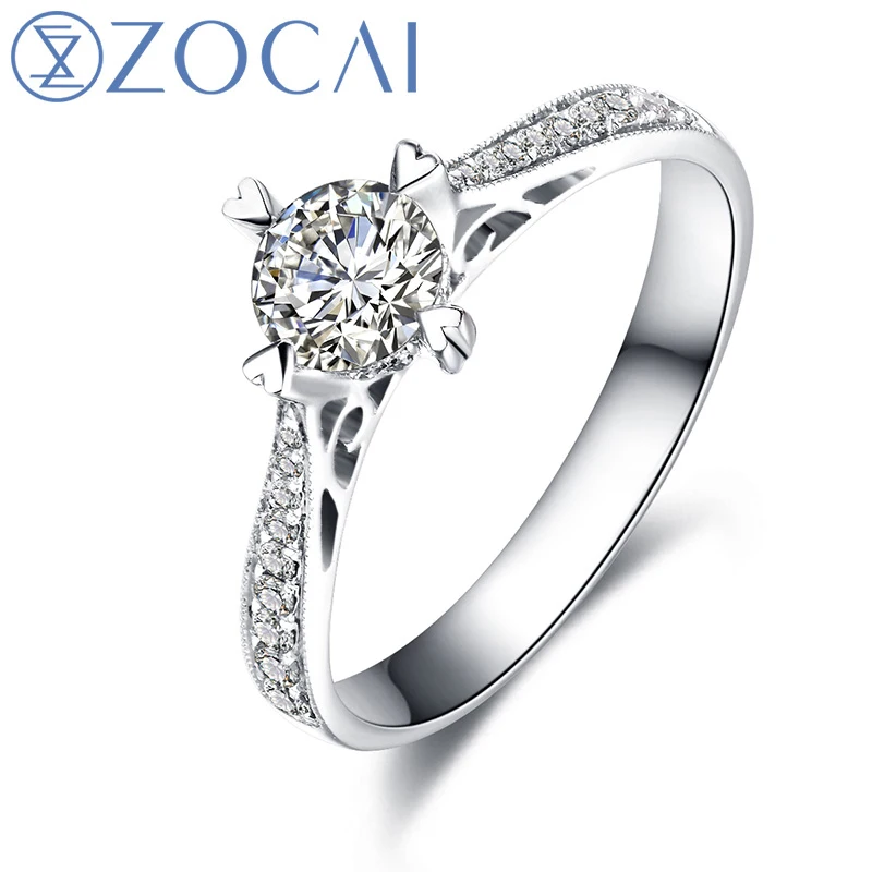 ZOCAI Реал 0,30 КТ Certified H/VS основной Diamond с 0,19 Ct СТОРОНА АЛМАЗ 18 К белого золота W00238