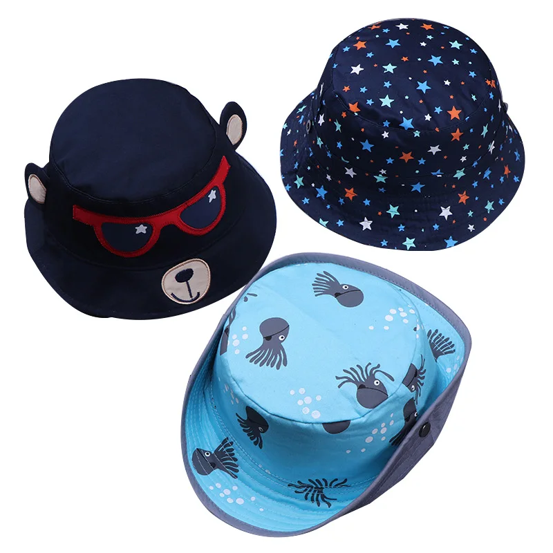 Dinosaur Baby Hat Cotton Double-sided Bucket Hat Baby Spring Autumn Cap Kids Hats Toddler Baby Accessories 1PC