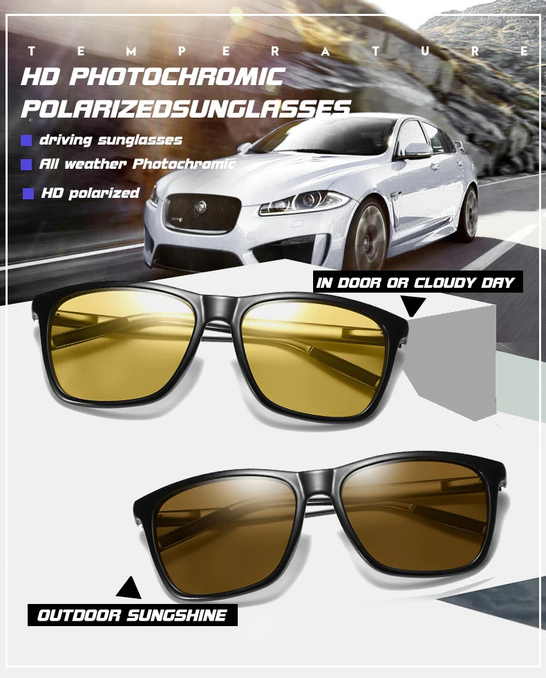 Брендовые квадратные фотохромные солнцезащитные очки, поляризационные, для мужчин, HD, дневное и ночное видение, для женщин, защитные очки для вождения, обесцвечивание, Oculos de sol