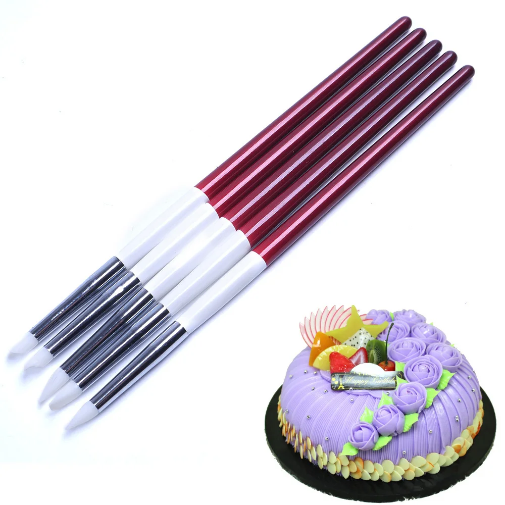 

5PCS Silicone Flower Fondant Shaping Pen Decorating Brush Art Craft Clay Pottery Tools Modeling Sculpture Sculpting Carving