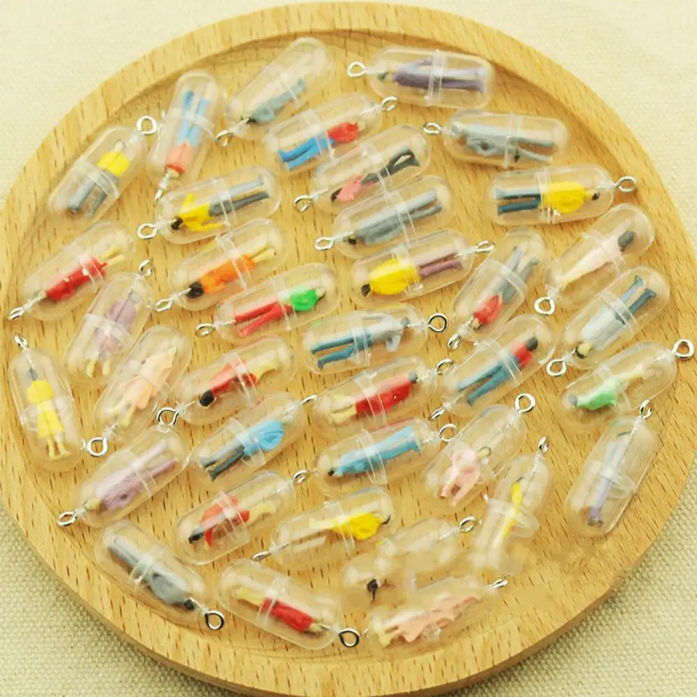 

10PCS Cute Cartoon Mini Capsule Person Pendant With Hole Necklace Earring Keychain Phone Case Figure Charms Jewelry Accessories