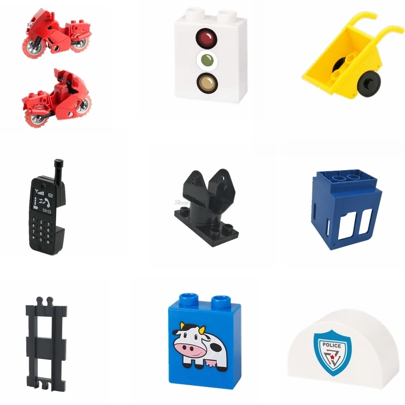 

Legoing Duplo Accessory Family Toy Sets Bricks Railway Big rail Building Blocks trailer Telephones Props DIY Toys Duploed Track