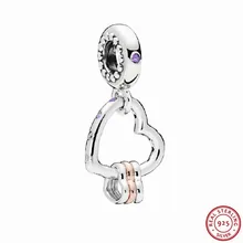 925 пробы Серебряное сердце выделяет мотаться Бусы Королевский фиолетовые кристаллы Ясно CZ DIY Fit Пандора Подвески для изготовления ювелирных изделий FL734