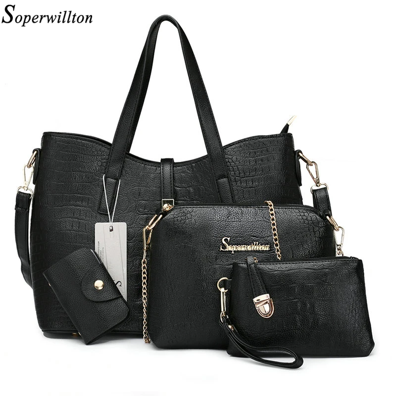 Soperwillton 2017 Brand New Bags Women 4 Pieces/Set Alligator Print PU Ladies Bags Brands Handbags & Crossbody For Female #1107