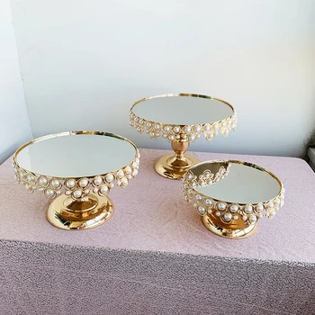

3pcs/lot pearl cake stand Wedding Sweet Fruit Nut Tray Charger Plates For Home Table Decoration
