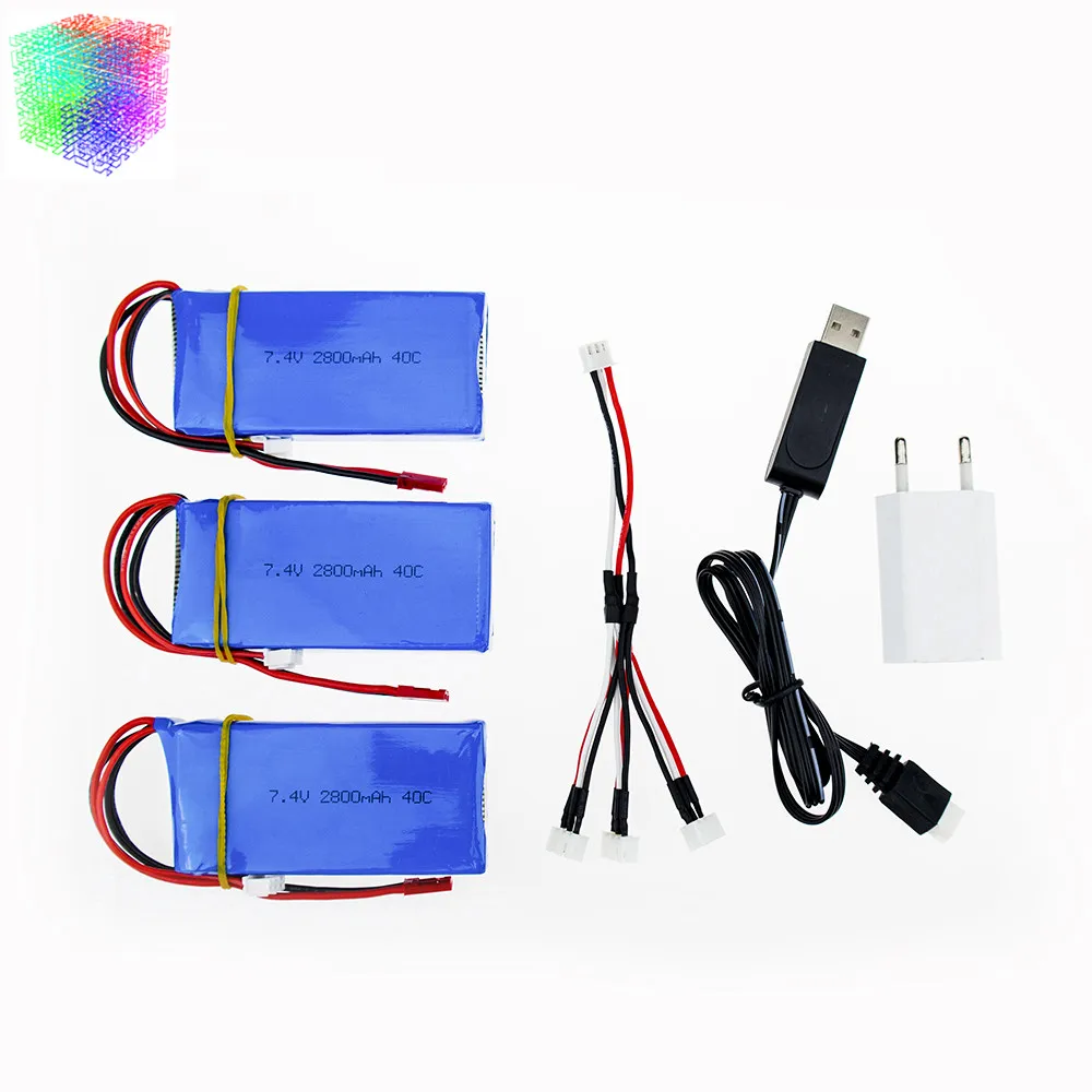 

Hilbert 3pcs 7.4V 2800mah with USB charger EU plug 40C 2S lipo battery For WLToys V262 V333 V323 V666 RC Helicopter Quadcopter