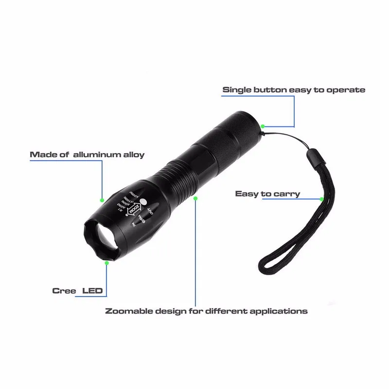 1 шт. E17 XM-L T6 3800LM алюминиевый водонепроницаемый масштабируемый светодиодный фонарь для 18650 перезаряжаемой батареи или AAA P15