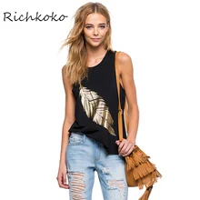 Richkoko Fashion Womens Black Sexy Loose Slim Plus Size Ladies Tops Cotton Sleeveless Print Casual Feminina for wholesale