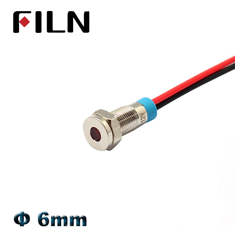 Фото FILN металлический светодиодный мини пилот 6 мм 12 В сигнальный индикатор FILN металлический светодиодный мини пилот 6 мм 12 В сигнальный индикатор