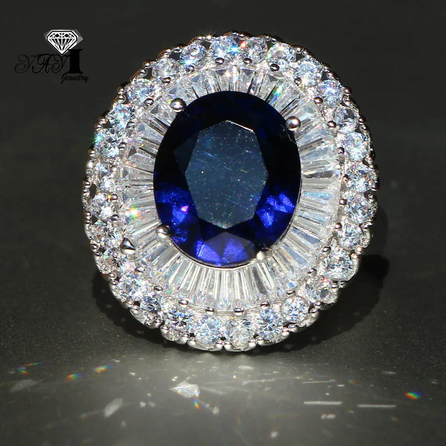 Fashion Princess Cut 5.5CT Blue Sapphire Natural Zircon Silver Color Engagement wedding Party Rings-silver rings silver ring wedding rings