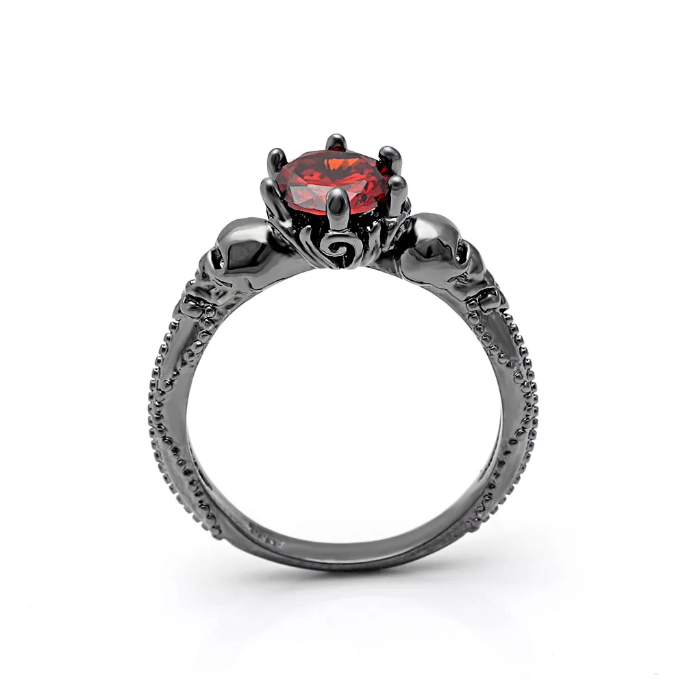 Vintage Red Zircon Stone Skull Rings Fashion Black Gold Filled Jewelry Women Men's Punk CZ Skeleton Ring For Party Dropshipping