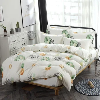 

2019 White Bedding Set Cotton 4Pcs Twin full Queen King Size Duvet Cover pineapple fitted Sheet Pillow Cases fruit bedclothes