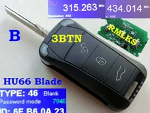 RMLKS New Uncut Remote Key 3 Button 315 433MHz ID46 PCF7946AT Chip HU66 Blade Fit For