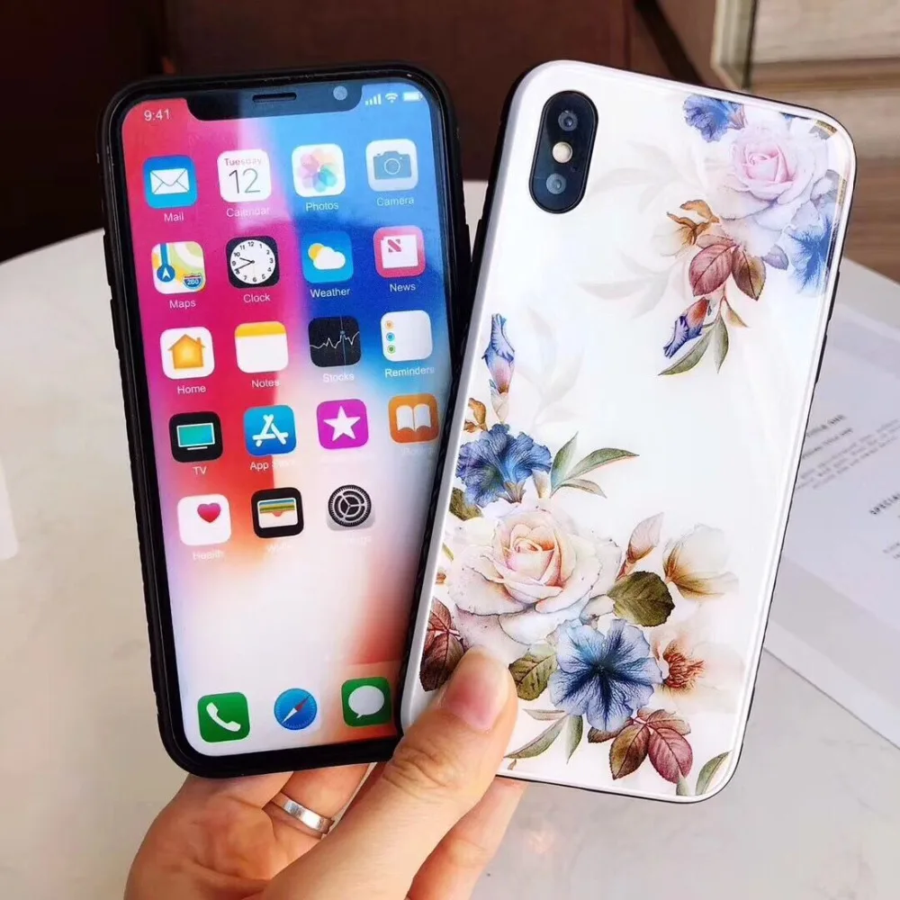 Casonpai роскошный цветочный стеклянный Жесткий Чехол для iPhone XS Max XR чехол для телефона с цветочным рисунком для iPhone X 7 8 6 6S Plus чехол s Coque