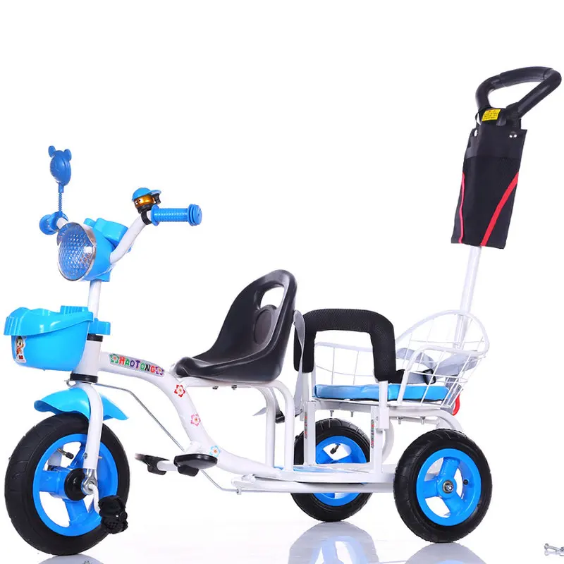 Детская тележка с 3 колесами и задней толкателем, ходунки из высокоуглеродистой стали, трехколесный велосипед с надувным резиновым Колесом - Цвет: 2