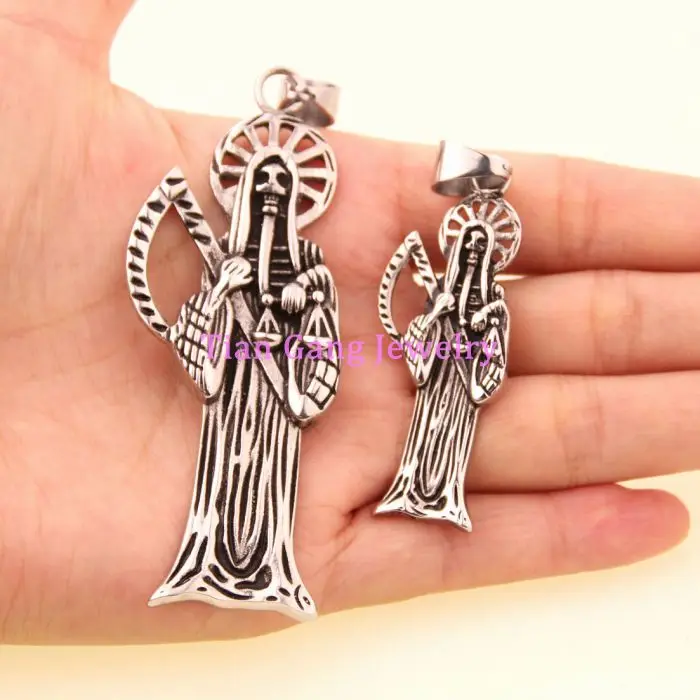 

Cool Men's Pendant Necklace Two Size Silver Chain 316L Stainless Steel Death Pendant Chain Punk Jwelry Top Quality
