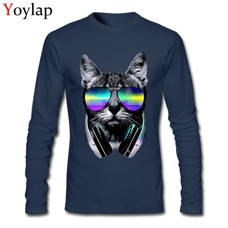 2017 Fashion Men's T Shirt O-Neck Summer Fall Long Sleeve Cotton Fabric Tops Shirts Music Lover Cat V.II Custom Clothing Shirt Music Lover Cat V.II navy