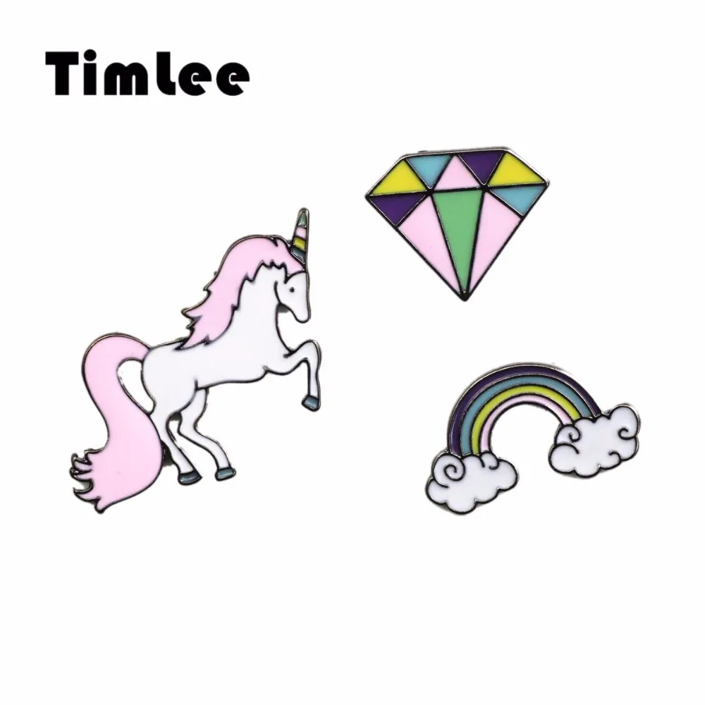 Timlee X302 Dessin Anime Mignon Couleur Licorne Arc En Ciel Bijou
