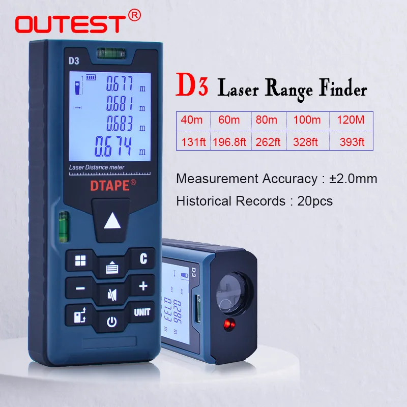 OUTEST Handheld Laser Distance Meter 40M 60M 80M 100M Mini Laser Rangefinder Laser Tape Range Finder Diastimeter Measure