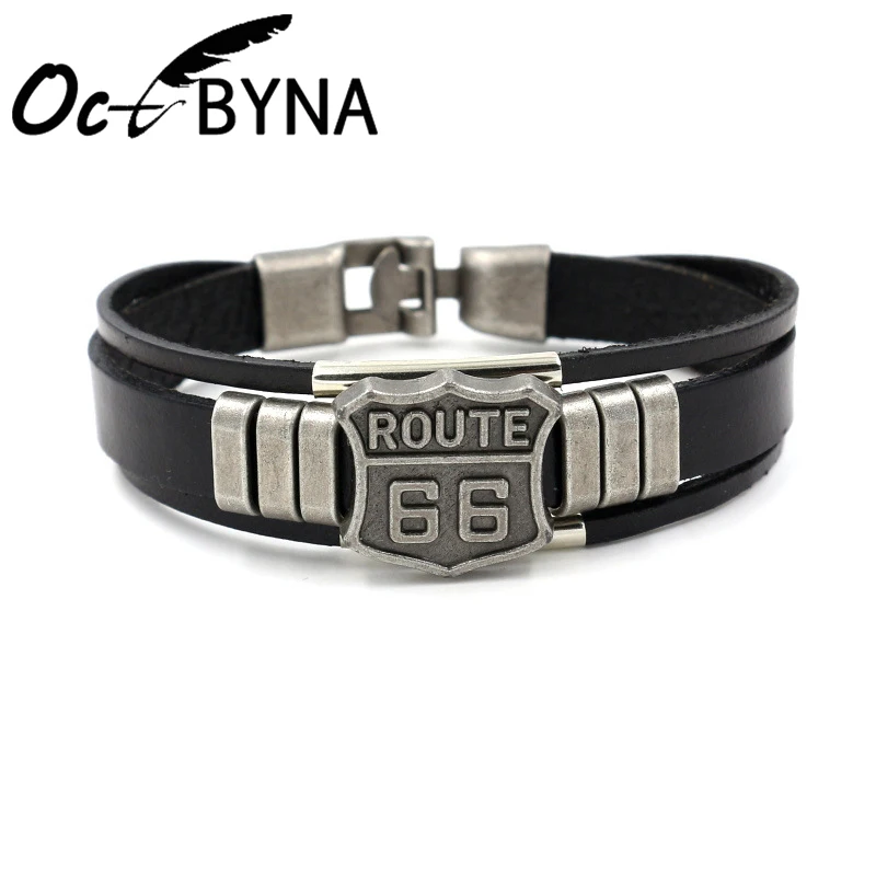 Octbyna Винтаж для мужчин женщин унисекс США Route 66 значок мульти стринги плетеный браслет из тонкой кожи мужской лучший друг ювелирные изделия подарок