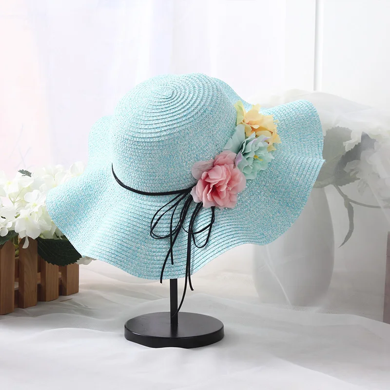 

Summer Hat Sun Hats For Women Flowers Decro Wave Wide Brim UV Protection Girls Foldable Chapeau Femme Beach Hats