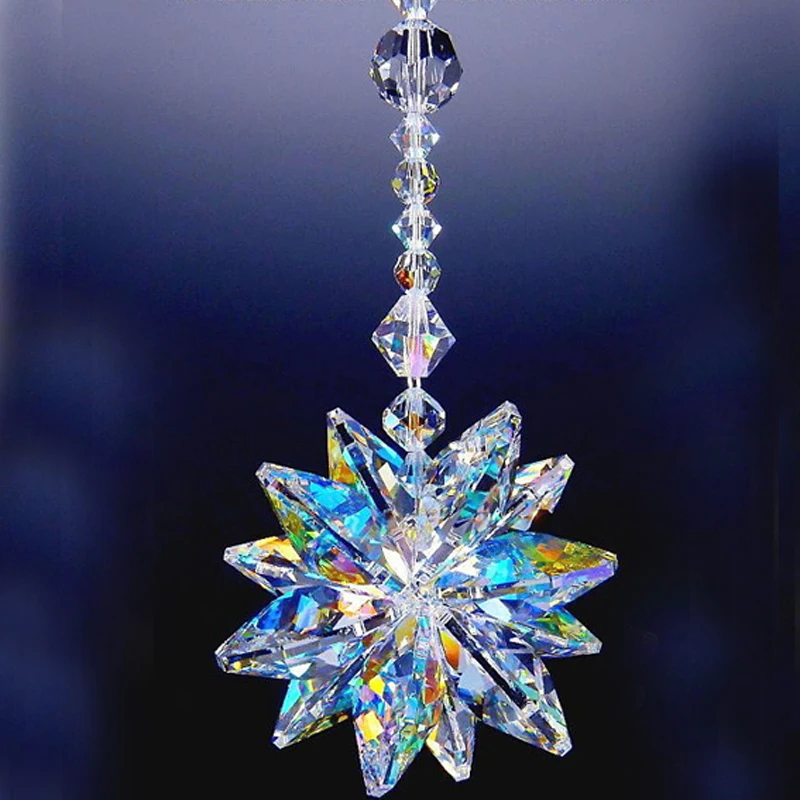 

1PCS Clear Glass Crystal Starburst Prism Rainbow Maker Chakra Hanging Suncatcher Window Ornaments
