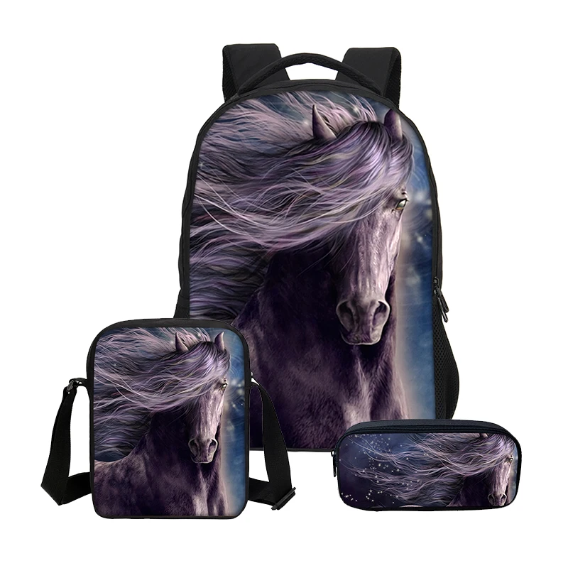

Cool Horse 3D Printing Backpacks For Boys Girls School Bag 3Pcs/Set Teenage Children Bookbag Casual Shoulder Bag Mochila Escolar