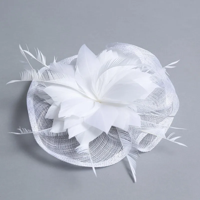Женские Модные Белые Свадебные шляпы и вуалетки с перьями аксессуары для волос женские вечерние tocados sombreros bodas sinamay шляпы