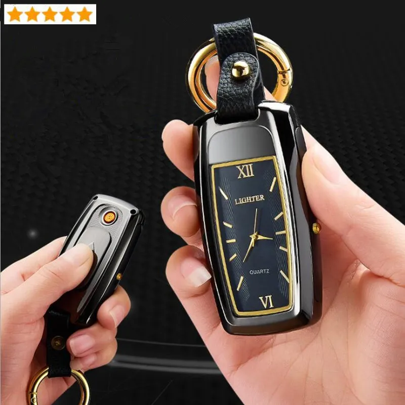 

Creative Watch lighter Portable Keychain lighter Small flashlight lighter USB charging electronic windproof cigarette lighters