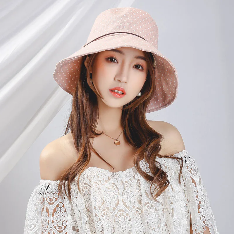 LaMaxPa New Women's Dot Hat Foldable Sun Hat Small Brim Travel Hats For