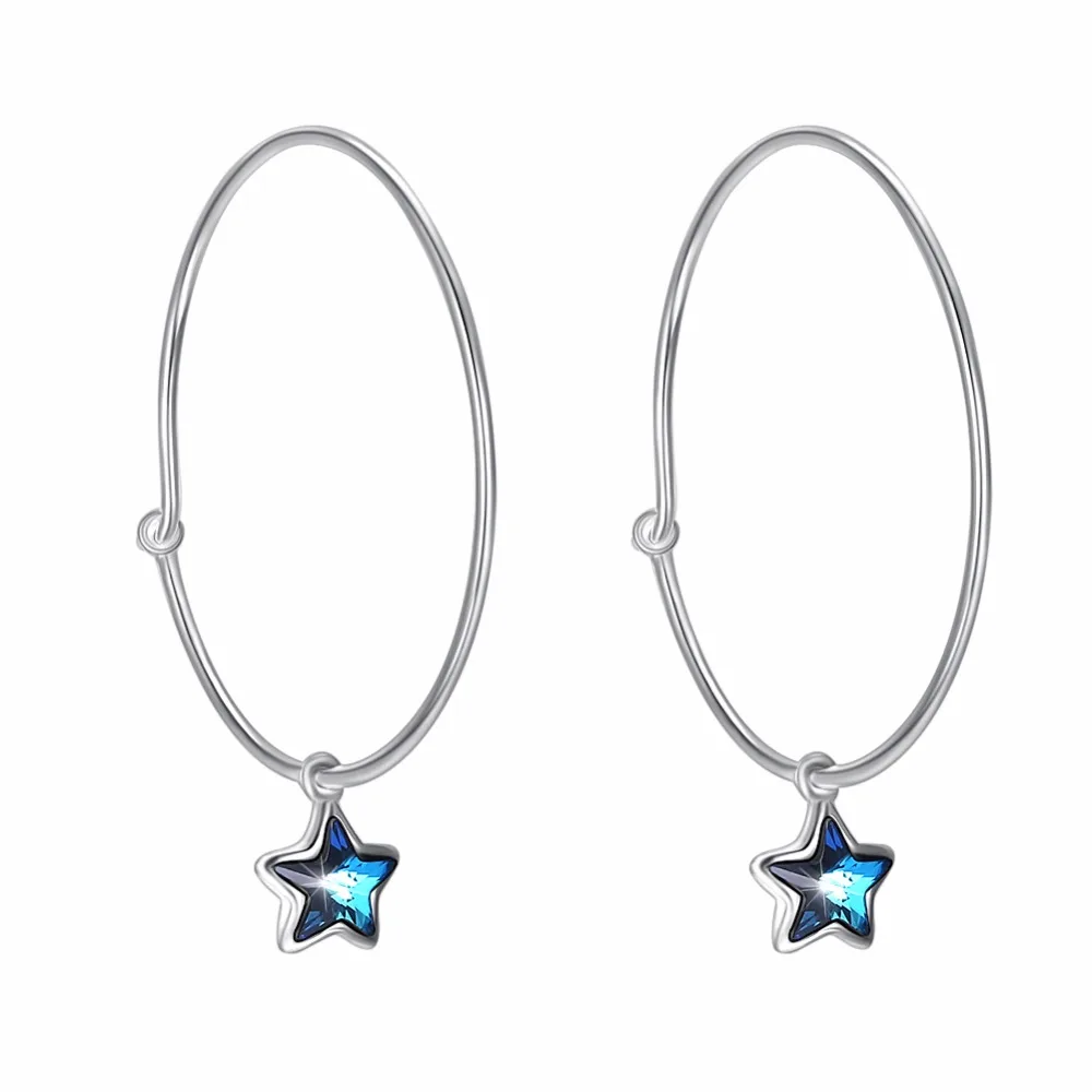 Изысканные ювелирные изделия с Swarovski Crystal Хооп Серьги реальные S925 серебро Ромбики