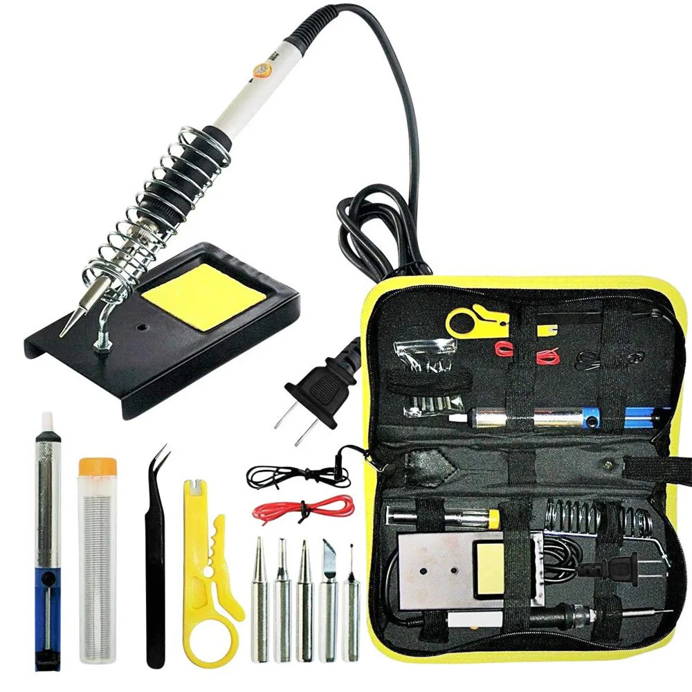 

Soldering Irons Kit Electronics Adjustable Temperature Soldering Iron 5pcs Tips Iron Stand Tweezers Portable Welding Repair 12.4