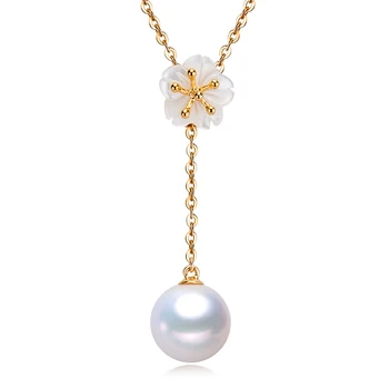 

RUNZHUQIYUAN 2019 Natural Freshwater Pearl Necklaces G18K Gold Jewelry Gold Chain 8-9 mm Pendants Gift For Woman