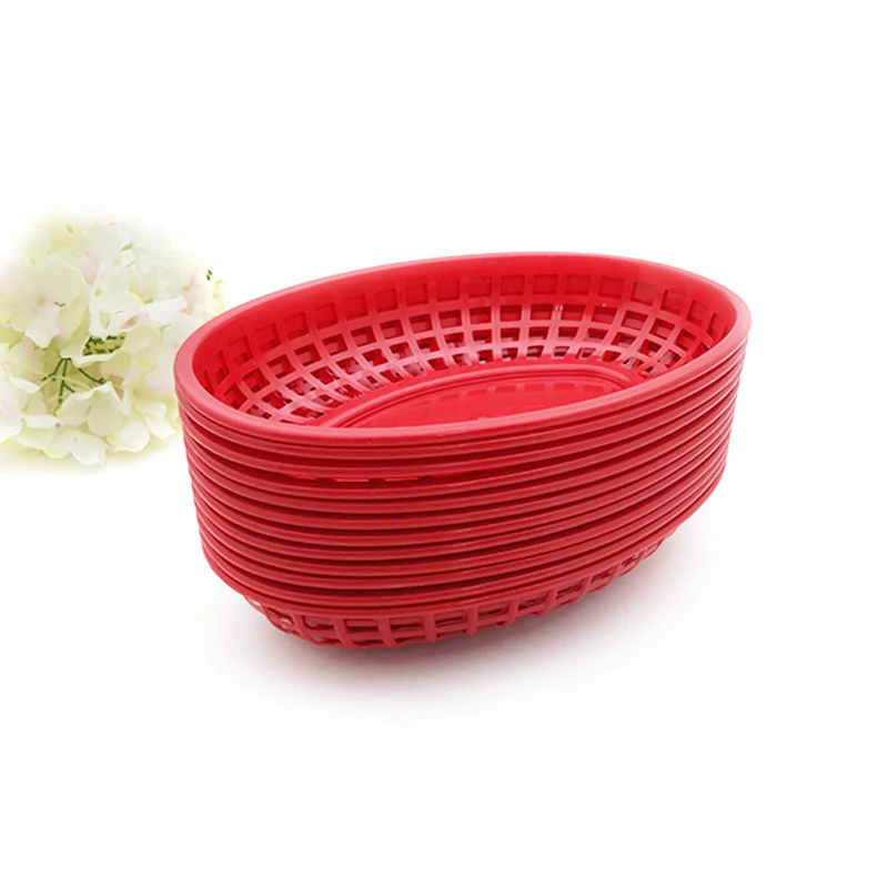 

12pcs 9.5' 'Plastic Fast Food Basket Dinner Plates Oval serving trays Sandwich Plastic Plate food tray Restaurant Accessories