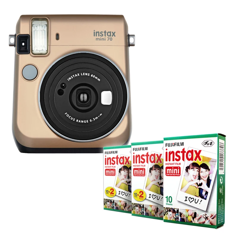 Fujifilm Instax Mini 70 мгновенная пленка Камера Золото со стильным плечевым ремнем+ Fuji 50 мгновенная пленка фото картина