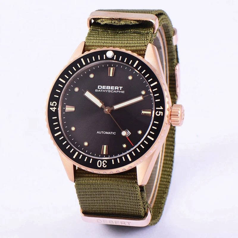 

Debert 43mm Mens Automatic Watch Black Dial Sapphire Watches Miyota 821A Movement Green Nylon Strap Mechanical Clock DT7032RBG