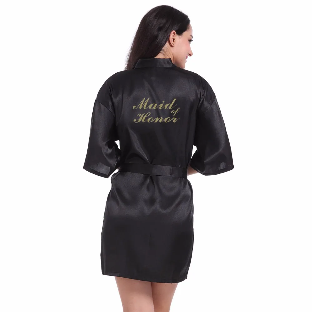 Women Black Bathrobe Letter Maid of Honor robe Get Ready Robes Bridal