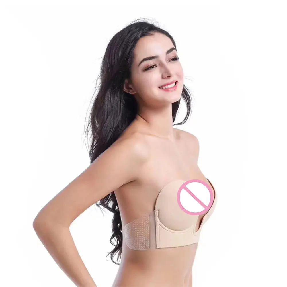 

Summer Gather Women Bra Sexy Strapless Invisible Lingerie U Shape Soft Comfortable Smooth Stick-on Non-Slip Push Up Backless
