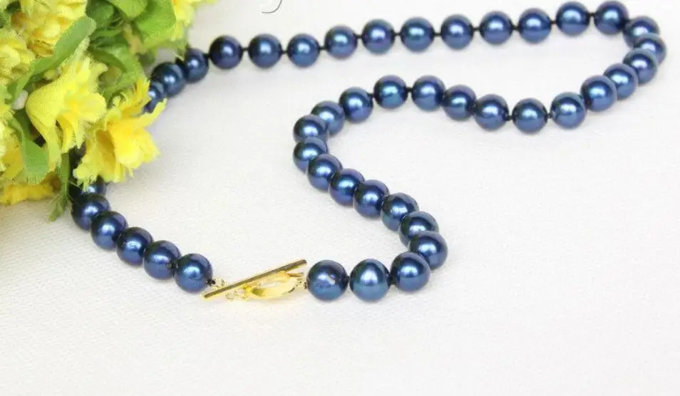 

Hot sale new Style >>>>>17" 10mm round navy blue blue freshwater pearls necklace j10019
