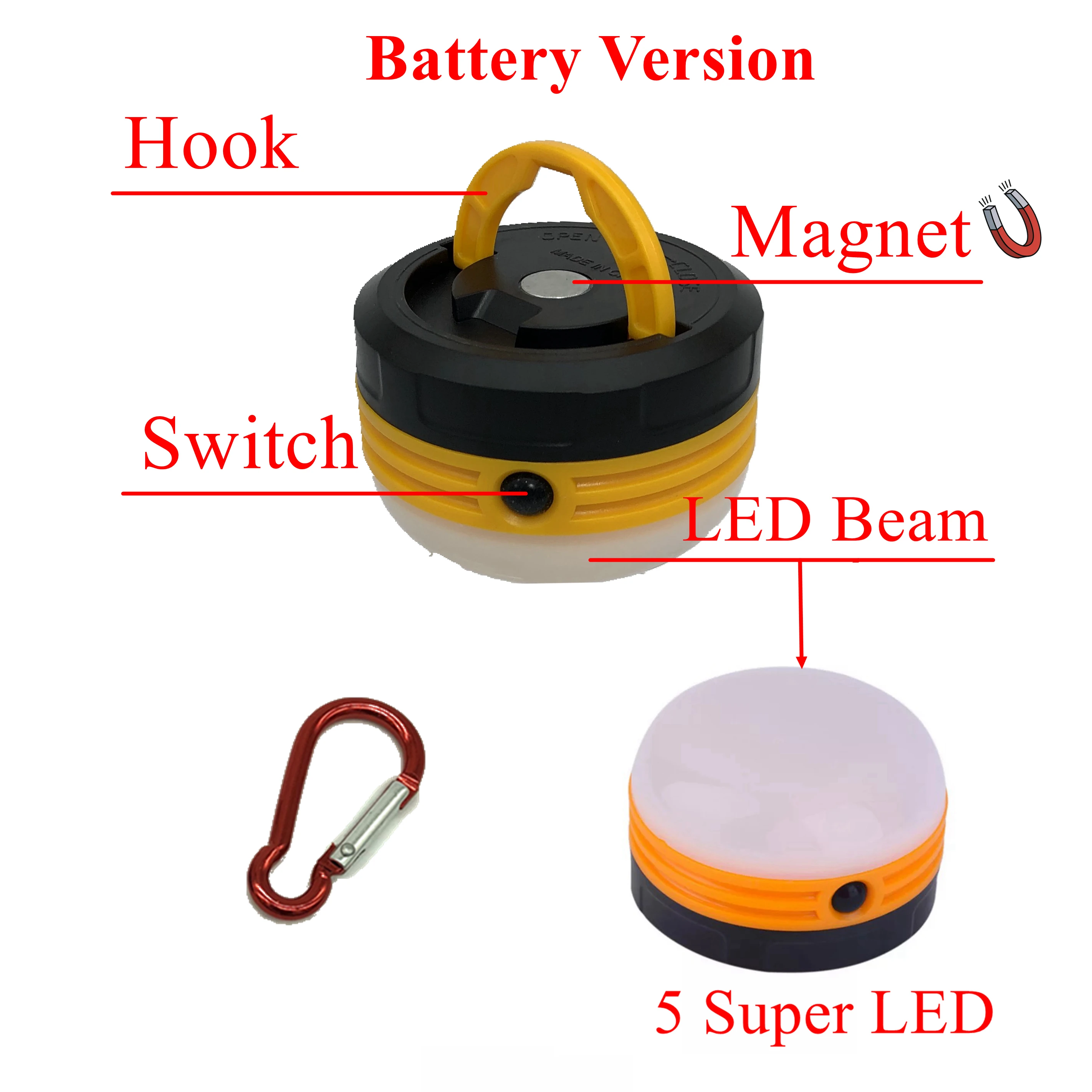 Magnetic LED Portable Camping Lantern Mini Size Aluminium Hook AA Battery 3 Mode Waterproof For Tent Outdoor