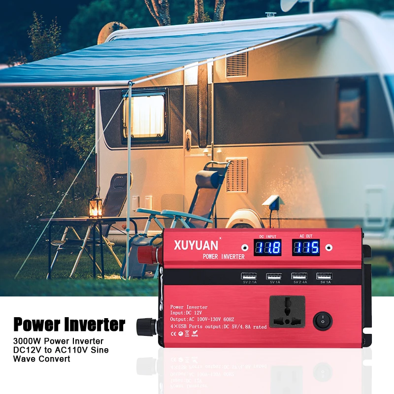 VicTsing Car Power Inverter DC 24V to AC 220V 3000W Inverter Pure Sine 4 USB Ports 1 Socket Power Inverter Charger 12V to 220V   (4)